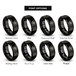 font options for inside engraving on black flight path heart rings