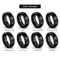 font options for inside engraving on black flight path heart rings
