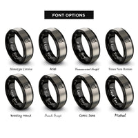 font options for inside engraving on black & gray flight path over globe rings