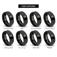 font options for inside engraving on black flight path over globe rings