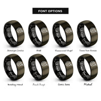 font options for inside engraving on gunmetal & black flight path over globe rings
