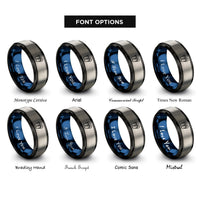font options for inside engraving on black & blue & silver flip flops rings