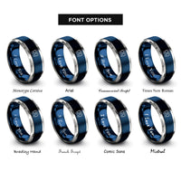 font options for inside engraving on blue & grey flip flops wave rings