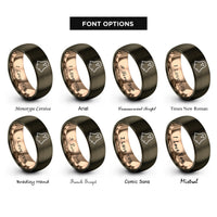 font options for inside engraving on gunmetal & rose gold floating apparition rings