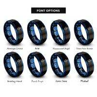 font options for inside engraving on black & blue floating astronaut rings