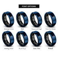 font options for inside engraving on black & blue floating astronaut rings