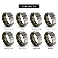 font options for inside engraving on gunmetal & silver flock of crows rings