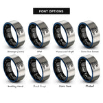 font options for inside engraving on black & blue & gray flood wave rings