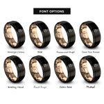 font options for inside engraving on black & rose gold floral bunny rings