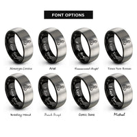 font options for inside engraving on black & silver floral cat rings