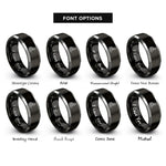 font options for inside engraving on black & silver floral cat rings