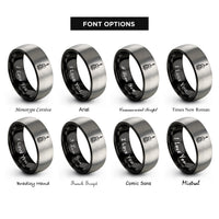 font options for inside engraving on black & silver floral cello rings