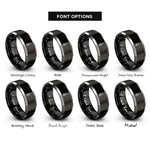 font options for inside engraving on black & gray floral cello rings