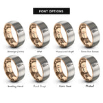 font options for inside engraving on rose gold & grey floral cello rings