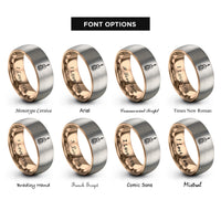 font options for inside engraving on rose gold & grey floral cello rings