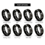 font options for inside engraving on black & silver floral heart rose rings