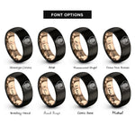font options for inside engraving on black & rose gold floral heart rose rings