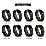 font options for inside engraving on black floral heart rose rings