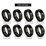 font options for inside engraving on black floral heart rose rings