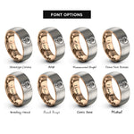 font options for inside engraving on rose gold & grey floral heart rose rings