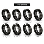 font options for inside engraving on black & silver floral heart wreath rings