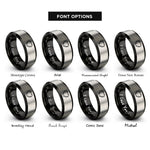 font options for inside engraving on black & silver floral heart wreath rings