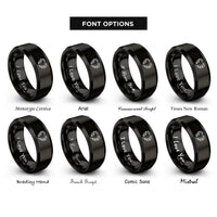 font options for inside engraving on black floral heart wreath rings