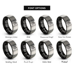 font options for inside engraving on black & silver floral horseshoe rose rings