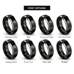 font options for inside engraving on black & silver floral horseshoe rose rings