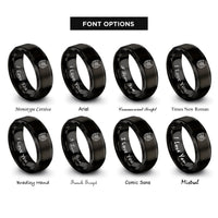font options for inside engraving on black floral horseshoe rose rings