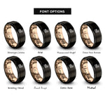font options for inside engraving on black & rose gold floral keys rings