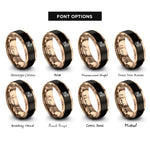 font options for inside engraving on black & rose gold floral keys rings