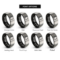 font options for inside engraving on black & silver floral oval wreath rings