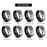 font options for inside engraving on black & gray floral paw rings