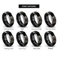 font options for inside engraving on black & silver floral paw rings