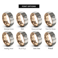 font options for inside engraving on rose gold & grey floral violin rose rings