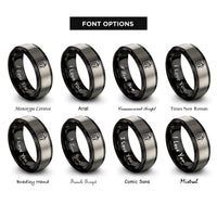 font options for inside engraving on black & grey floss icon rings