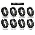 font options for inside engraving on black & silver floss icon rings