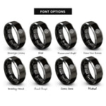 font options for inside engraving on black & silver flow field streamlines rings