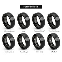 font options for inside engraving on black flow field streamlines rings