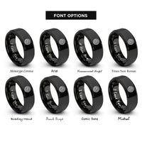 font options for inside engraving on black flow field streamlines rings