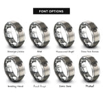 font options for inside engraving on gray flow field streamlines rings