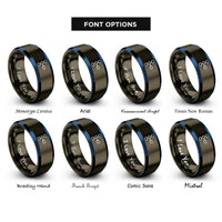 font options for inside engraving on gunmetal & blue flowchart rings