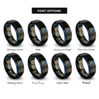 font options for inside engraving on gunmetal & blue flowchart nodes rings