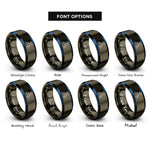 font options for inside engraving on gunmetal & blue flowchart nodes rings