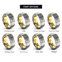font options for inside engraving on gold & grey flower cookie cutter rings