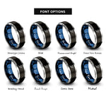 font options for inside engraving on black & blue & silver flying knee silhouette rings