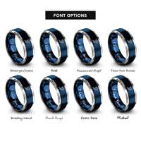 font options for inside engraving on blue & gray flying knee silhouette rings