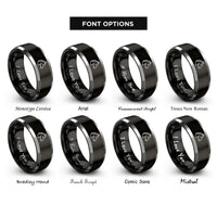 font options for inside engraving on black & silver foal rings