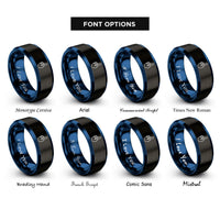 font options for inside engraving on black & blue foam finger rings